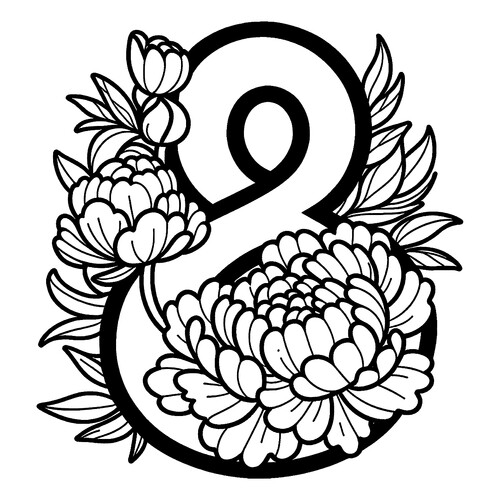 Peony Card Coloring Page for March 8th free printable International Women’s Day Coloring Pages coloring page