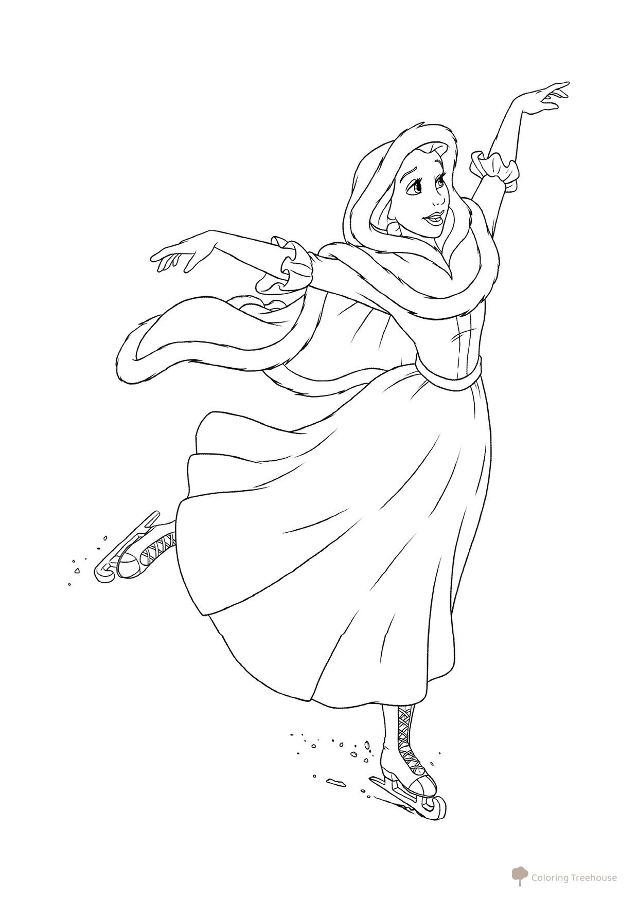 Princesa Bella sobre patines - página para colorear dibujo para colorear gratis de Princess Coloring Pages