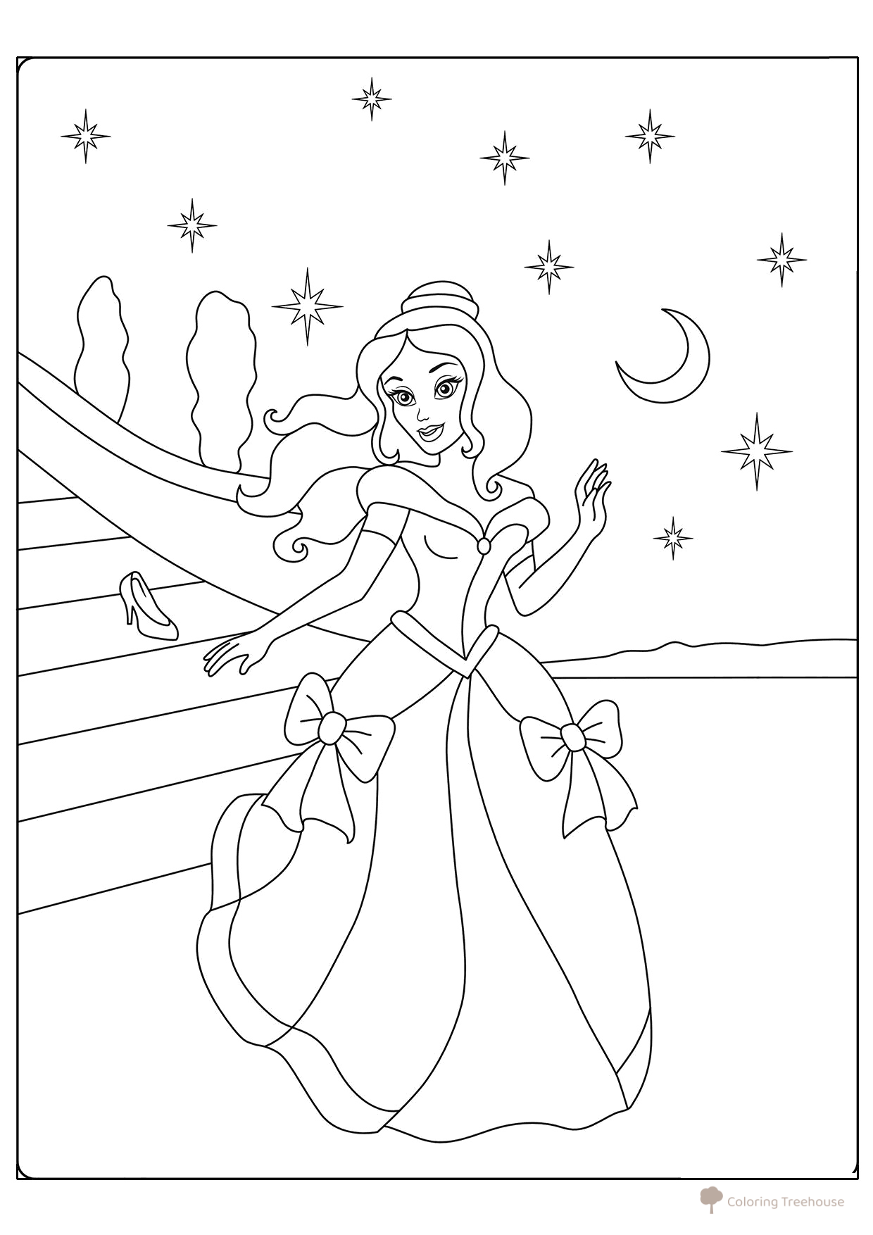 Princesa y la zapatilla de cristal - página para colorear dibujo para colorear gratis de Princess Coloring Pages