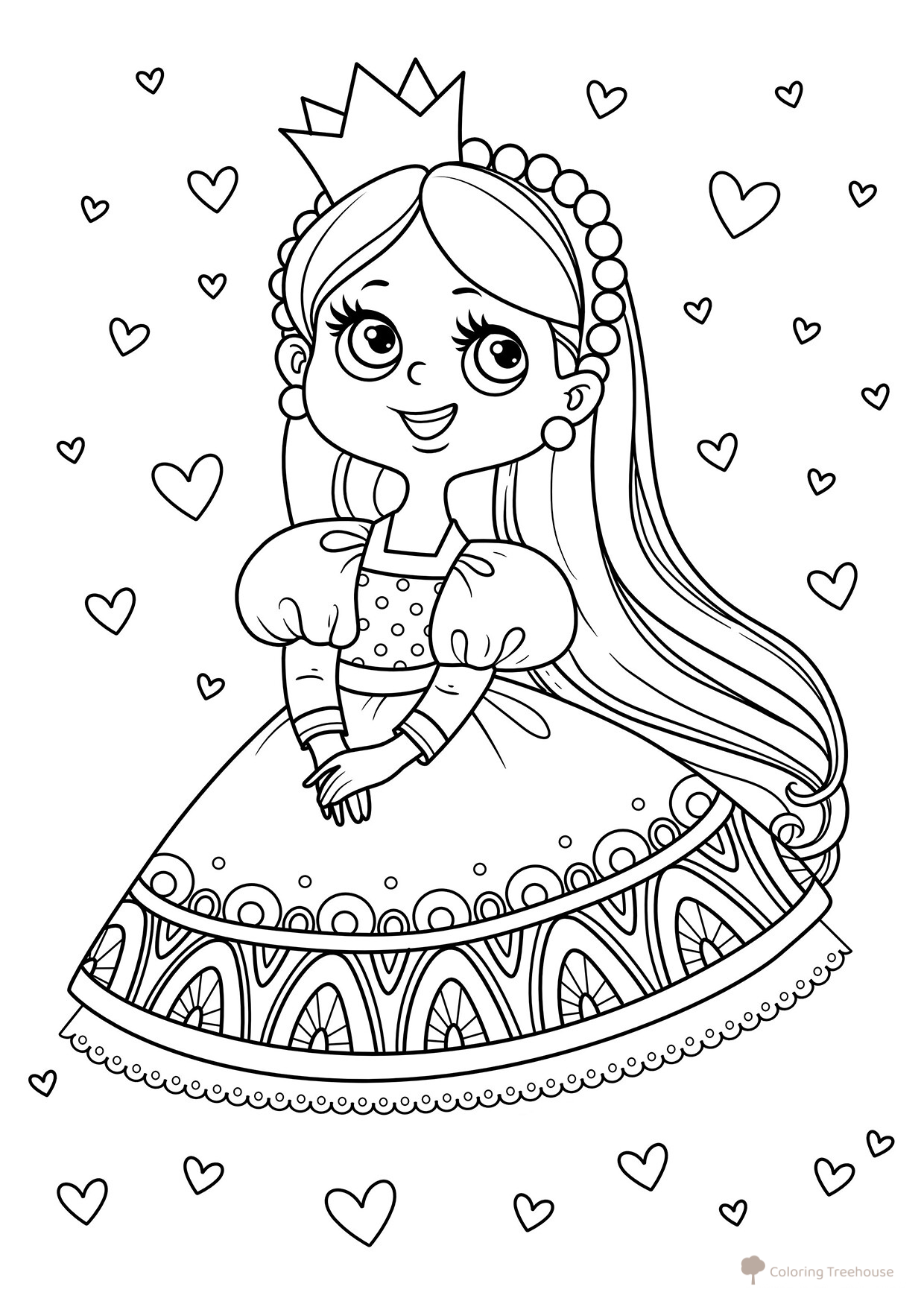 Princesa con diadema - página para colorear dibujo para colorear gratis de Princess Coloring Pages