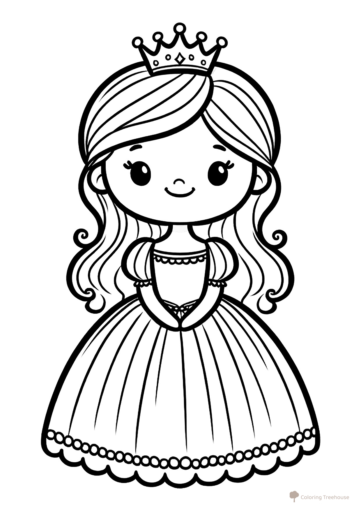 Princess with a Crown Coloring Page free printable Princess Coloring Pages coloring page