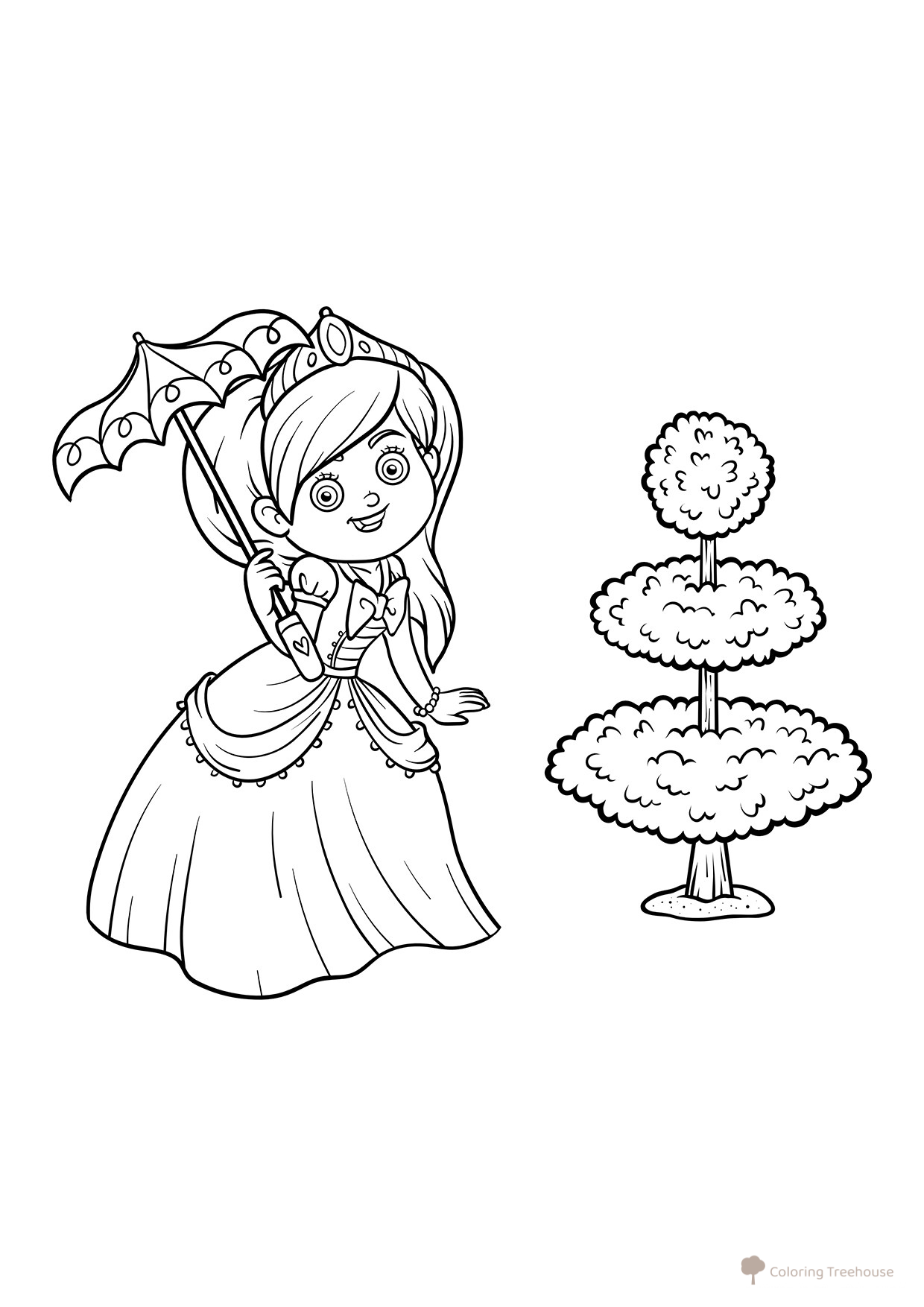 Princesa en el jardín - Página para colorear dibujo para colorear gratis de Princess Coloring Pages