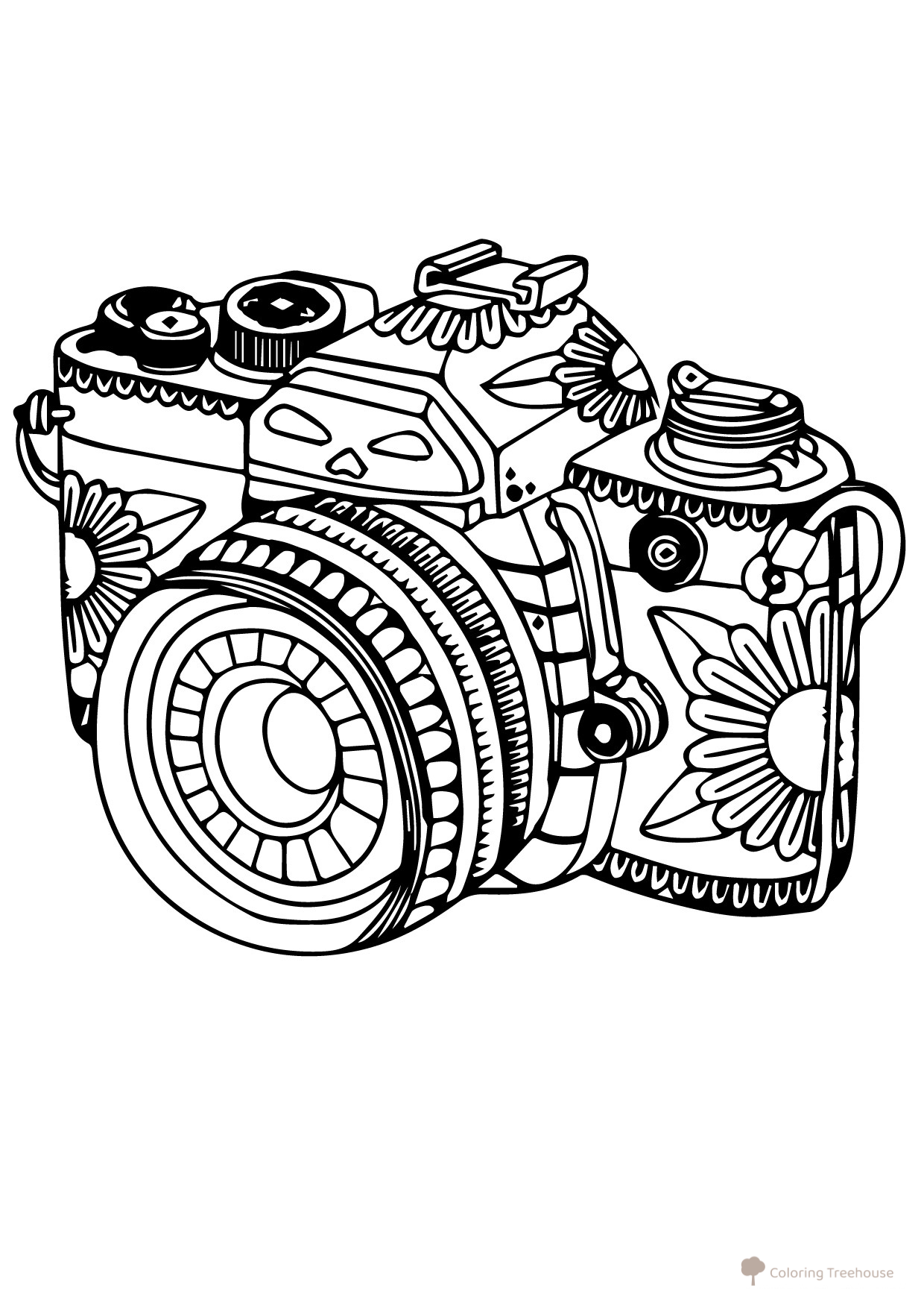 Camera Coloring Page with Patterns free printable Art Therapy Coloring Pages coloring page