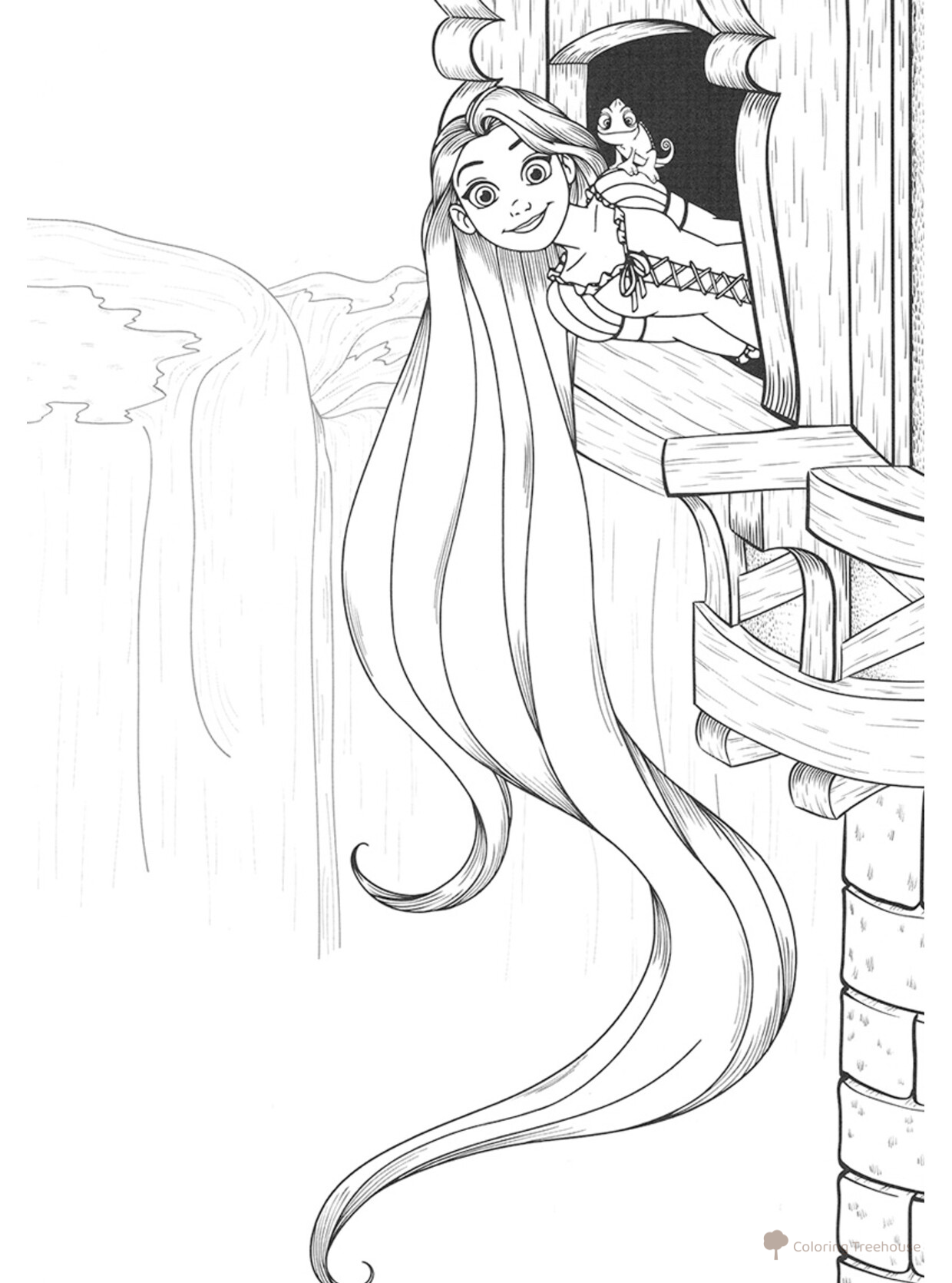 Rapunzel y Pascal - Página para colorear dibujo para colorear gratis de Princess Coloring Pages