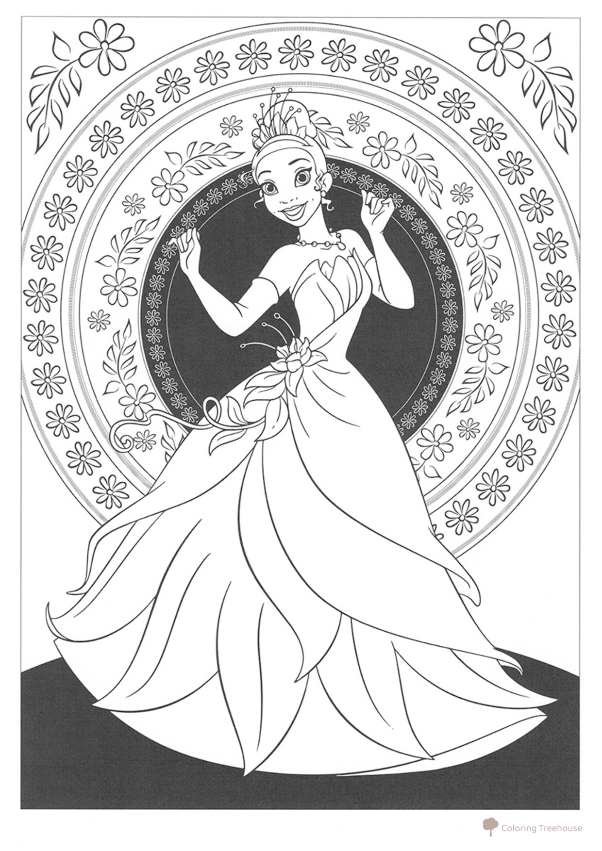Página para colorear de Tiana dibujo para colorear gratis de Princess Coloring Pages
