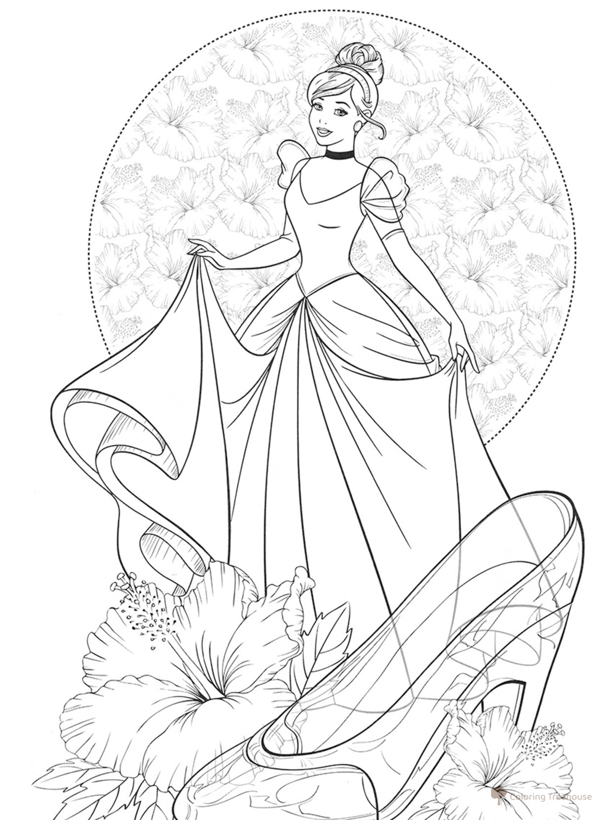 Dibujo para colorear: Cenicienta y la zapatilla de cristal dibujo para colorear gratis de Princess Coloring Pages