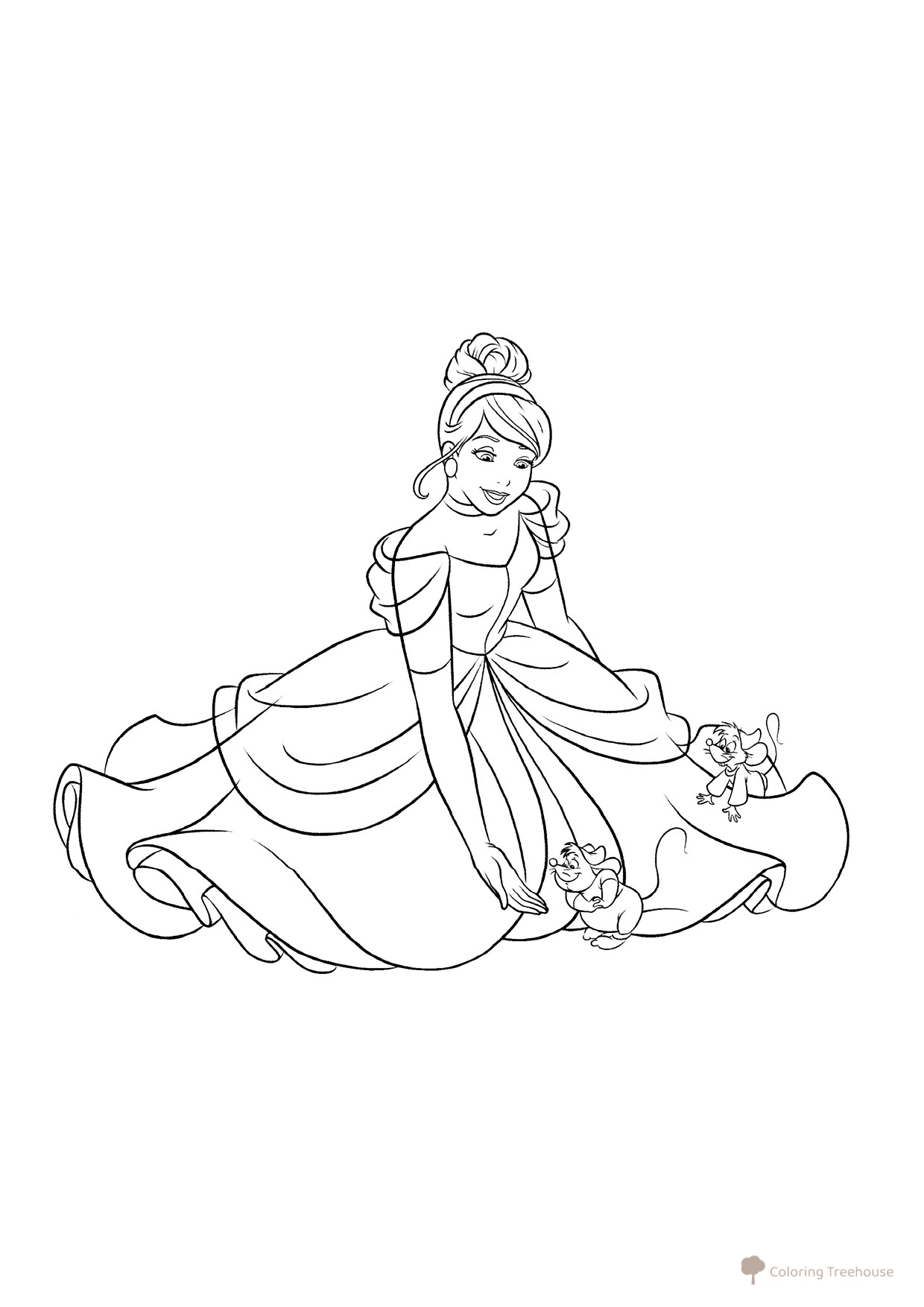 Zolushka y el ratoncito Gus - Página para colorear dibujo para colorear gratis de Princess Coloring Pages