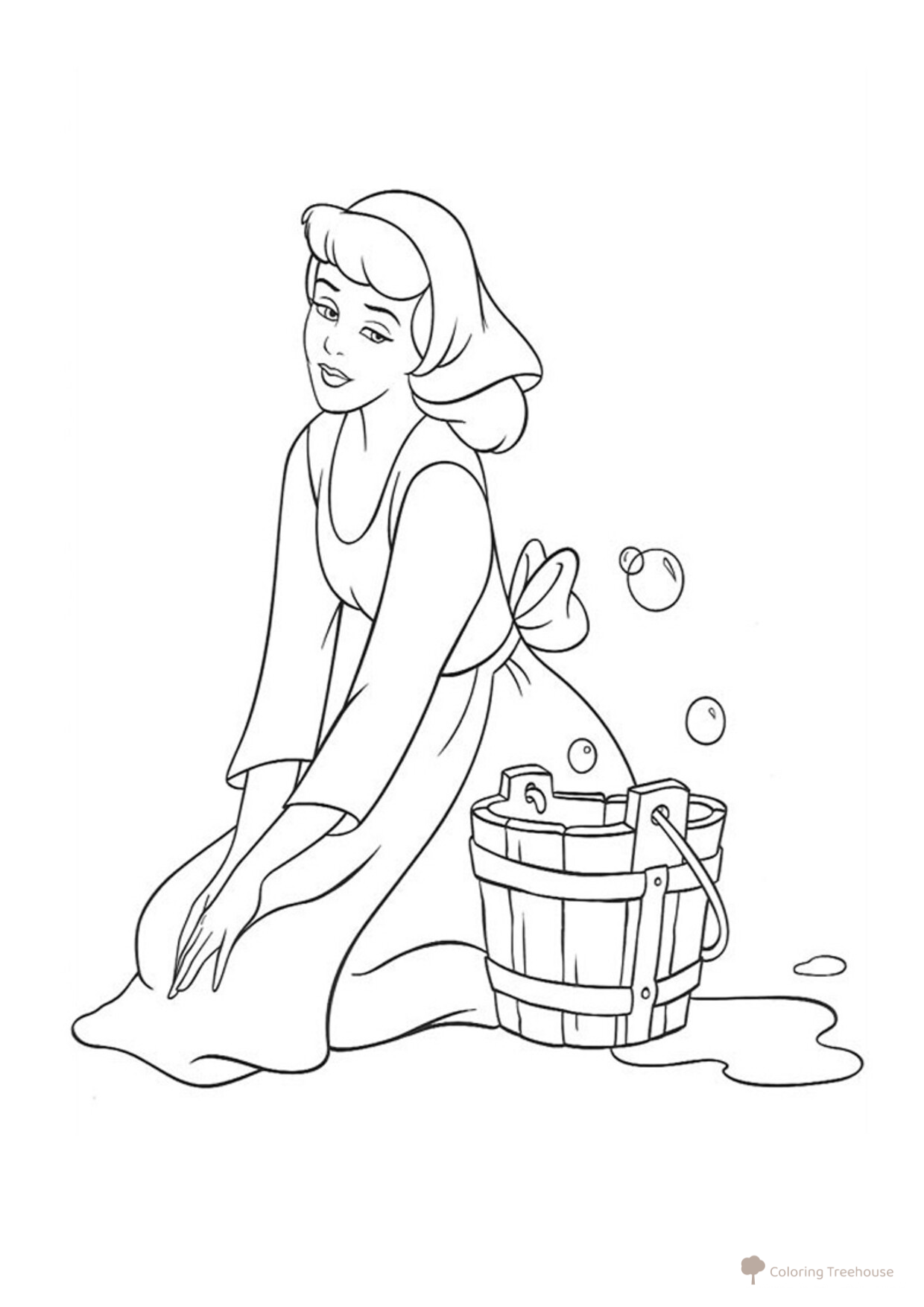 Cinderella Washing the Floors Coloring Page free printable Princess Coloring Pages coloring page