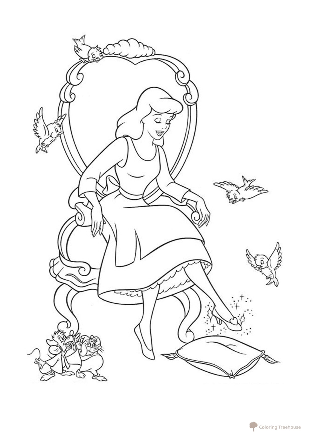 Página para colorear: Cenicienta prueba el zapato dibujo para colorear gratis de Princess Coloring Pages