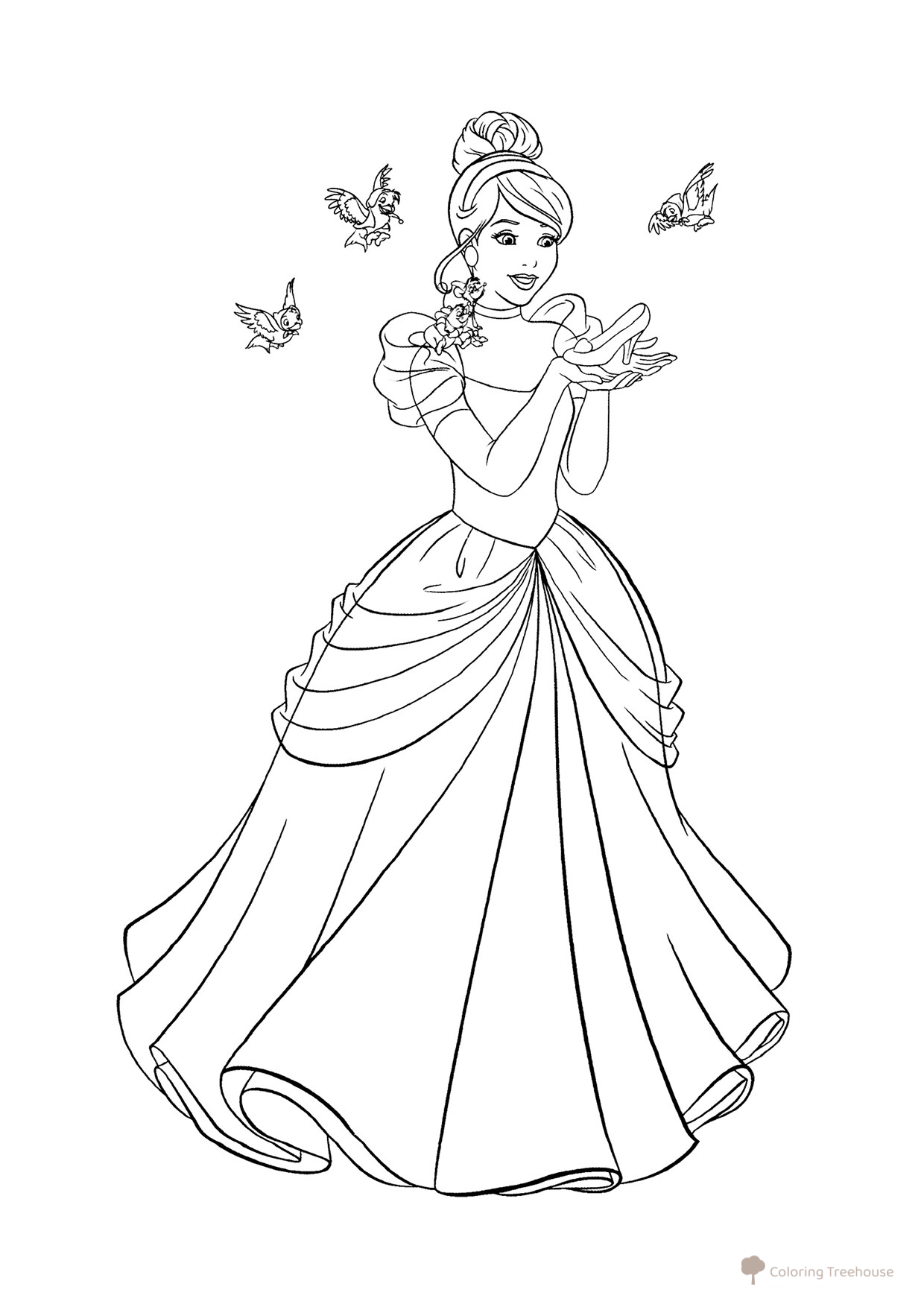 Cinderella Holding a Crystal Slipper Coloring Page free printable Princess Coloring Pages coloring page