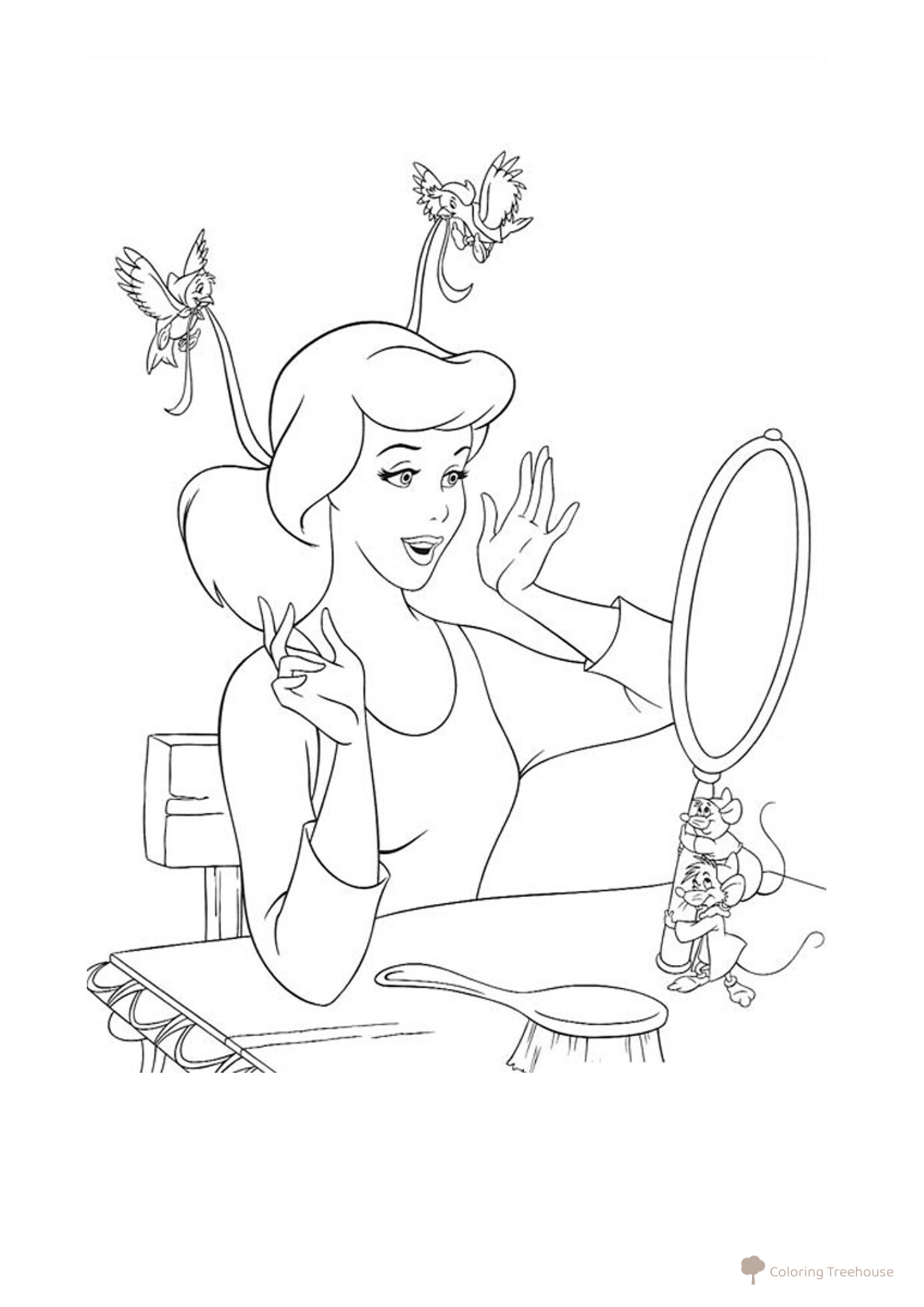 Página para colorear: Cenicienta se prepara para el baile dibujo para colorear gratis de Princess Coloring Pages