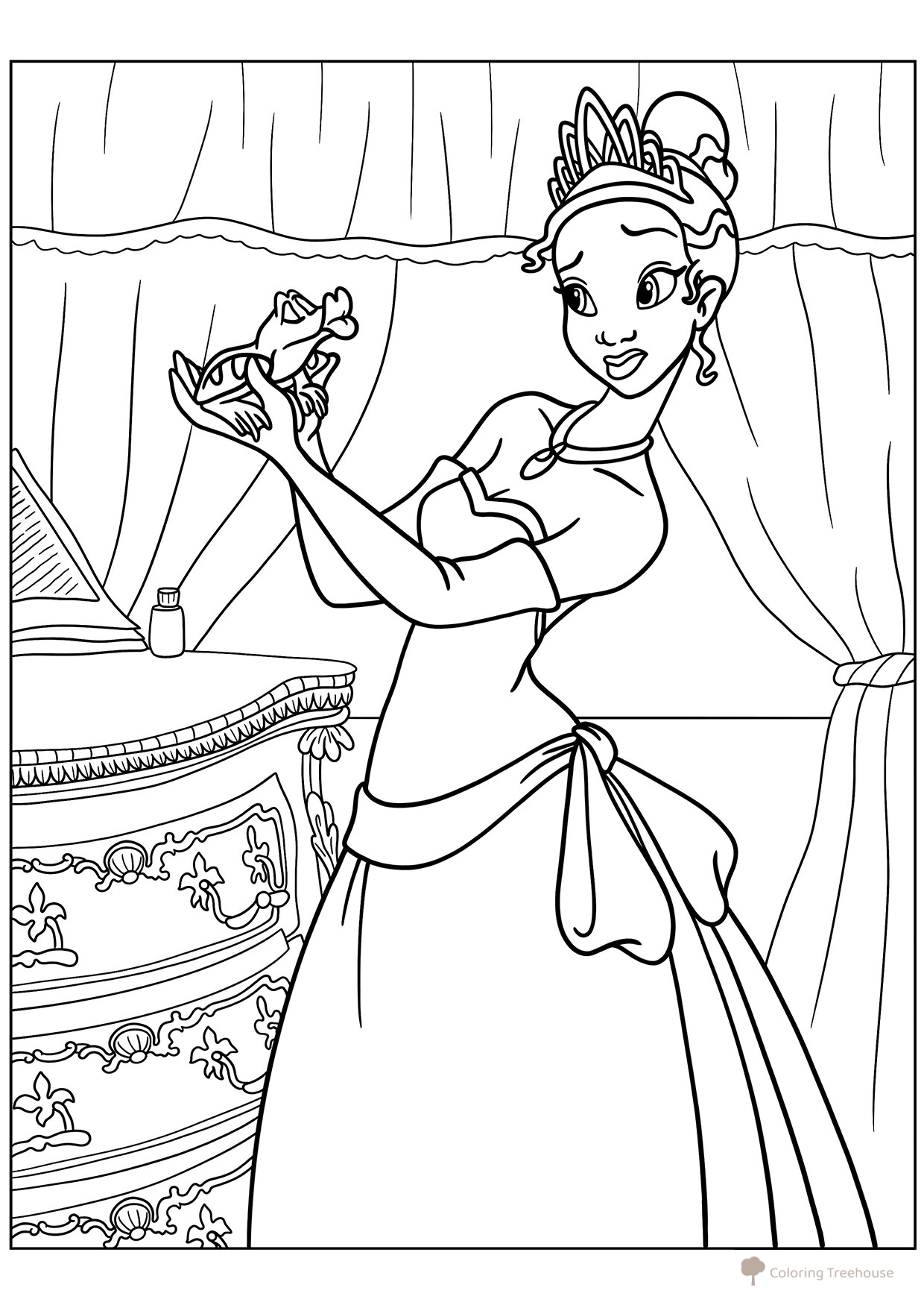Tiana the Waitress and the Frog Coloring Page free printable Princess and the Frog Coloring Pages coloring page