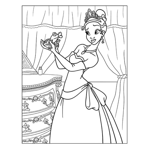 Página para colorear: La camarera Tiana y la rana dibujo para colorear gratis de Páginas para colorear de La princesa y el sapo (Tiana)