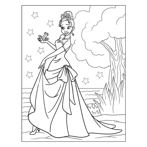 Princesa Tiana y la rana - página para colorear dibujo para colorear gratis de Páginas para colorear de La princesa y el sapo (Tiana)