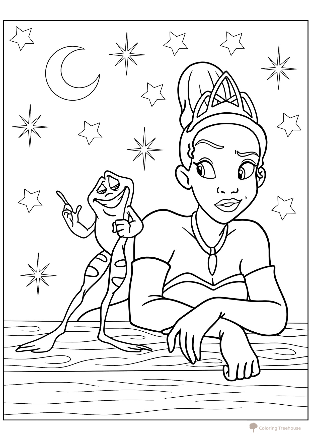 Tiana hablando con el príncipe - página para colorear dibujo para colorear gratis de Páginas para colorear de La princesa y el sapo (Tiana)