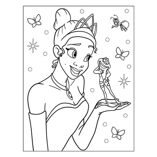 Página para colorear: Tiana sonríe a Naveen dibujo para colorear gratis de Páginas para colorear de La princesa y el sapo (Tiana)