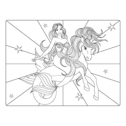 Mermaid on Horse Coloring Page free printable Art Therapy Coloring Pages coloring page