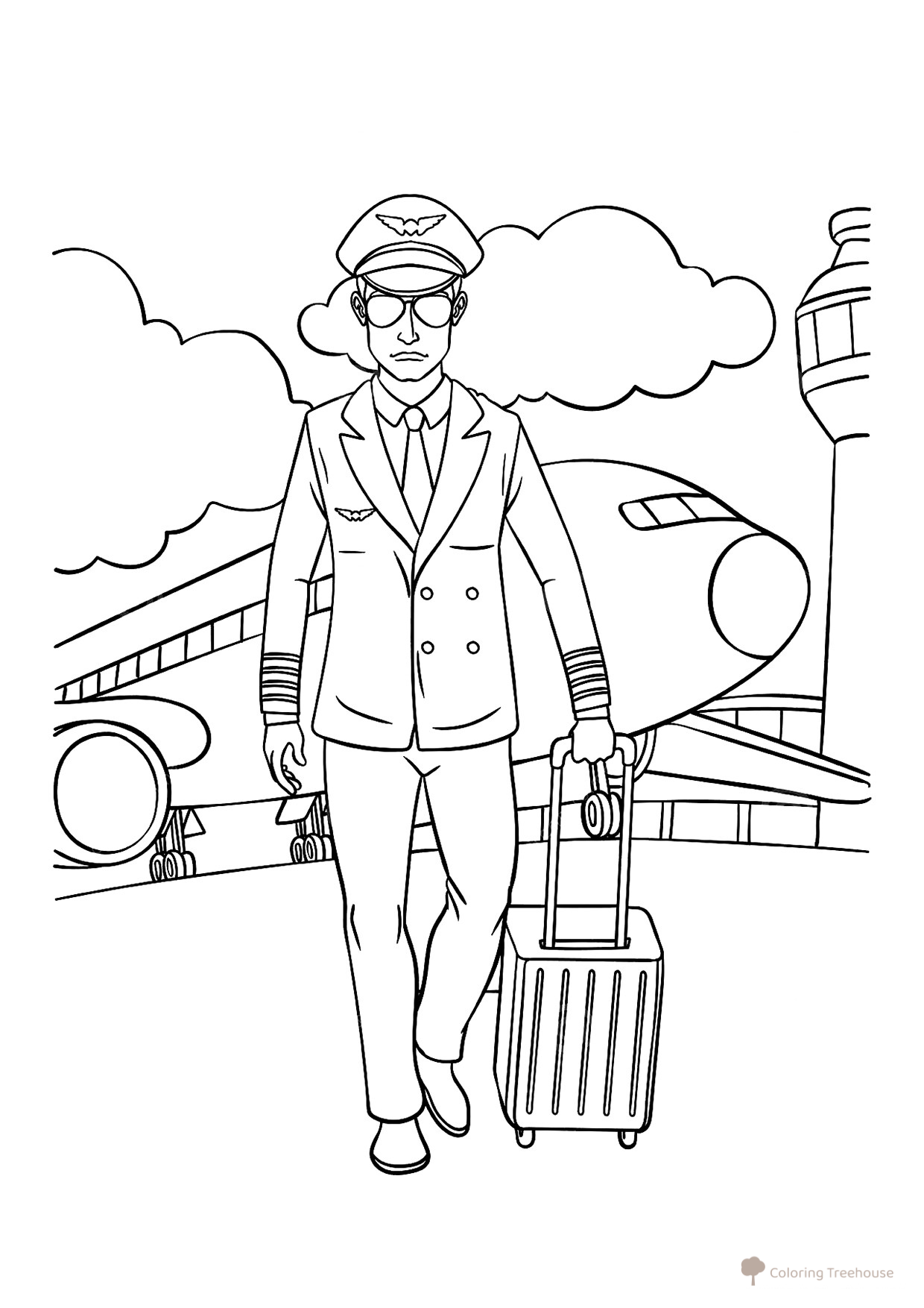 Airplane Pilot Coloring Page free printable Profession Coloring Pages coloring page