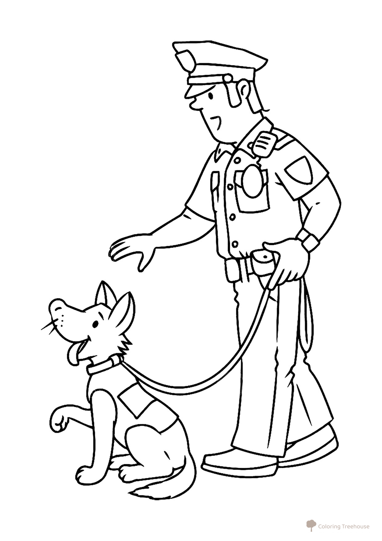 Police Officer with Dog Coloring Page free printable Profession Coloring Pages coloring page
