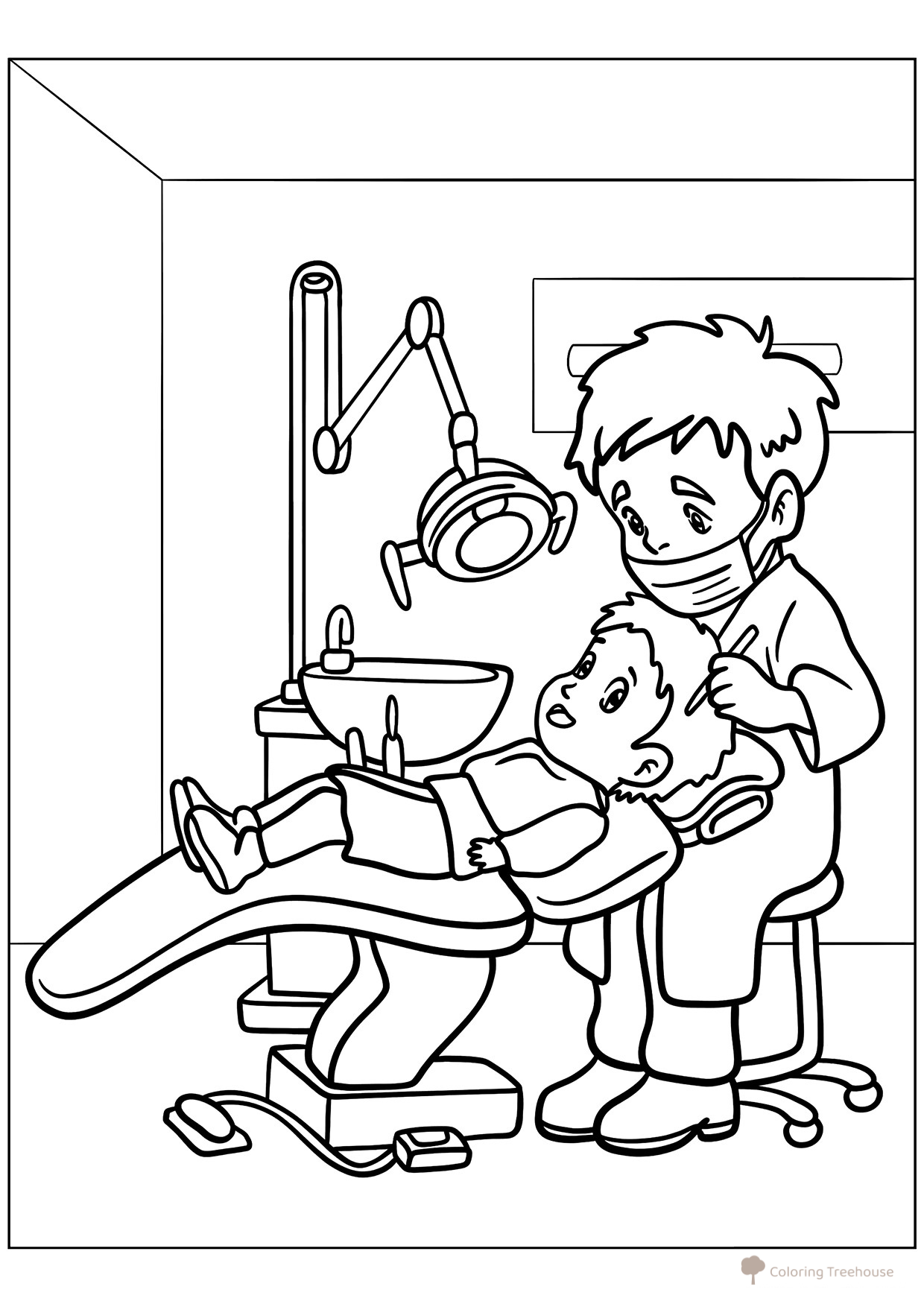 Dentist with Patient Coloring Page free printable Profession Coloring Pages coloring page