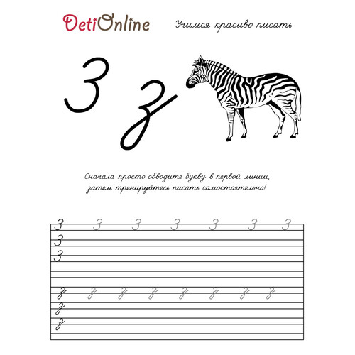 Letra Z - caligrafía: cebra (para colorear) dibujo para colorear gratis de Cuadernos de caligrafía para colorear
