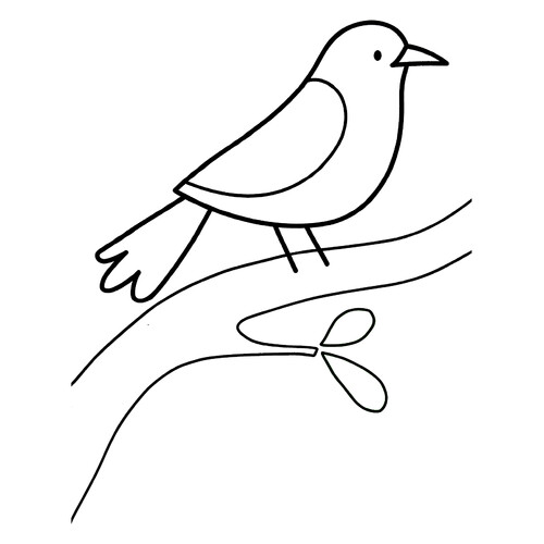 Página para colorear: Cuco sentado en la rama dibujo para colorear gratis de Páginas para colorear de aves para niños pequeños