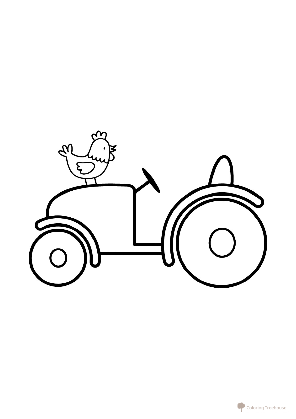 Página para colorear: Gallina en un tractor dibujo para colorear gratis de Páginas para colorear de aves para niños pequeños
