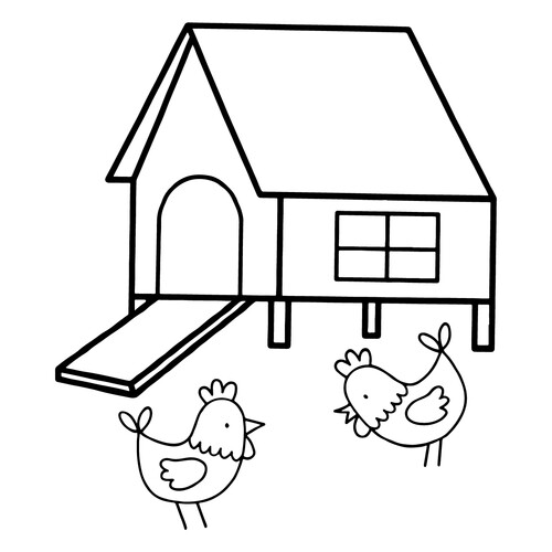Página para colorear: Gallinas y gallinero dibujo para colorear gratis de Páginas para colorear de aves para niños pequeños