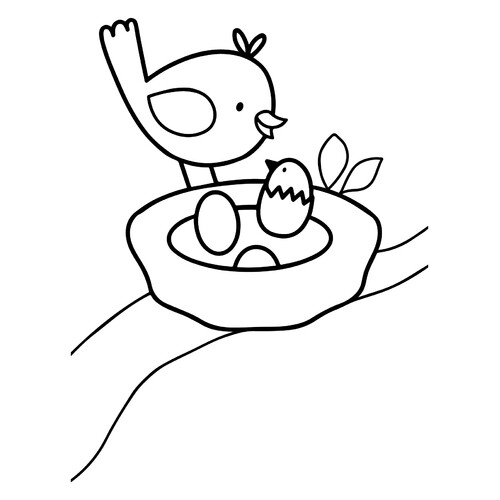 Página para colorear: Pajarita y polluelo dibujo para colorear gratis de Páginas para colorear de aves para niños pequeños