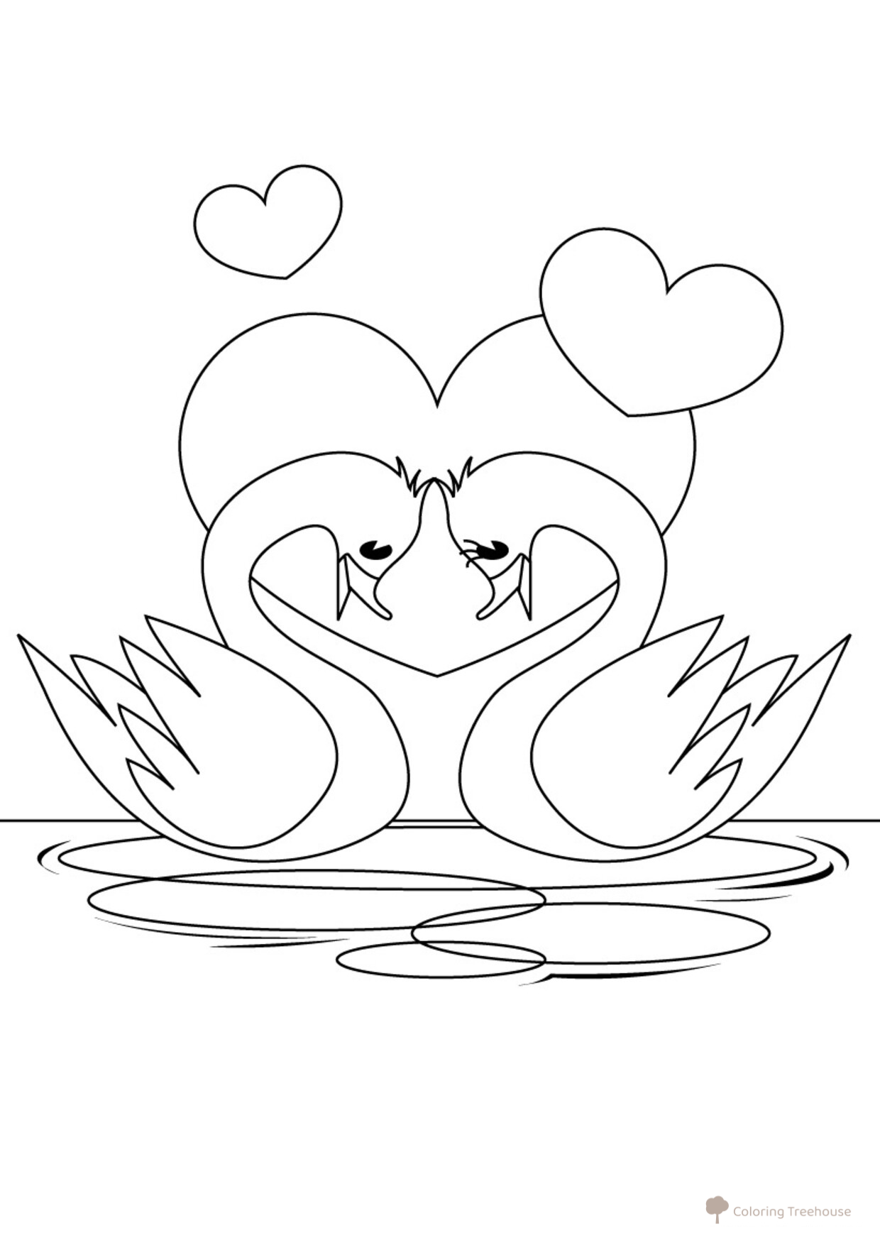 Página para colorear: Cisnes enamorados dibujo para colorear gratis de Páginas para colorear: aves