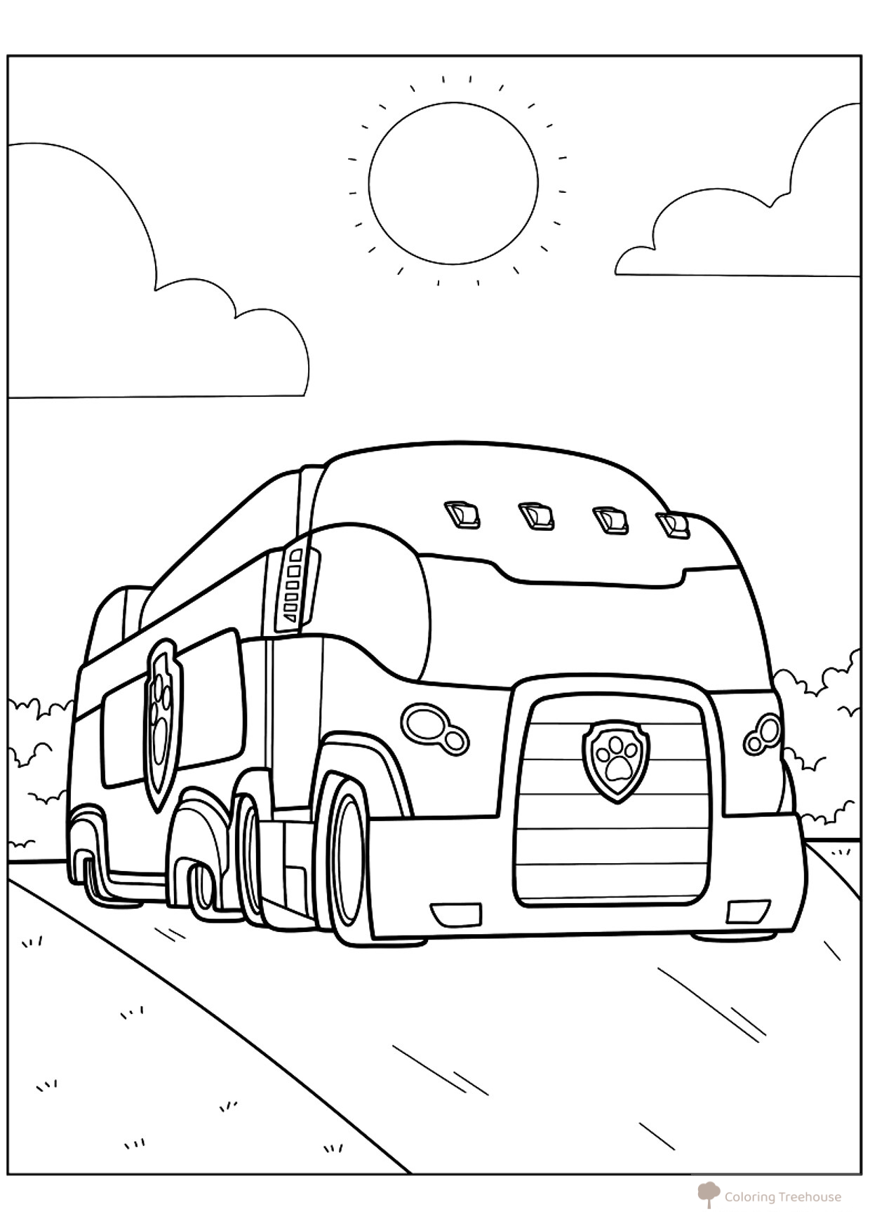 Página para colorear «Autobús del dibujo animado Patrulla Canina» dibujo para colorear gratis de Páginas para colorear de autobuses