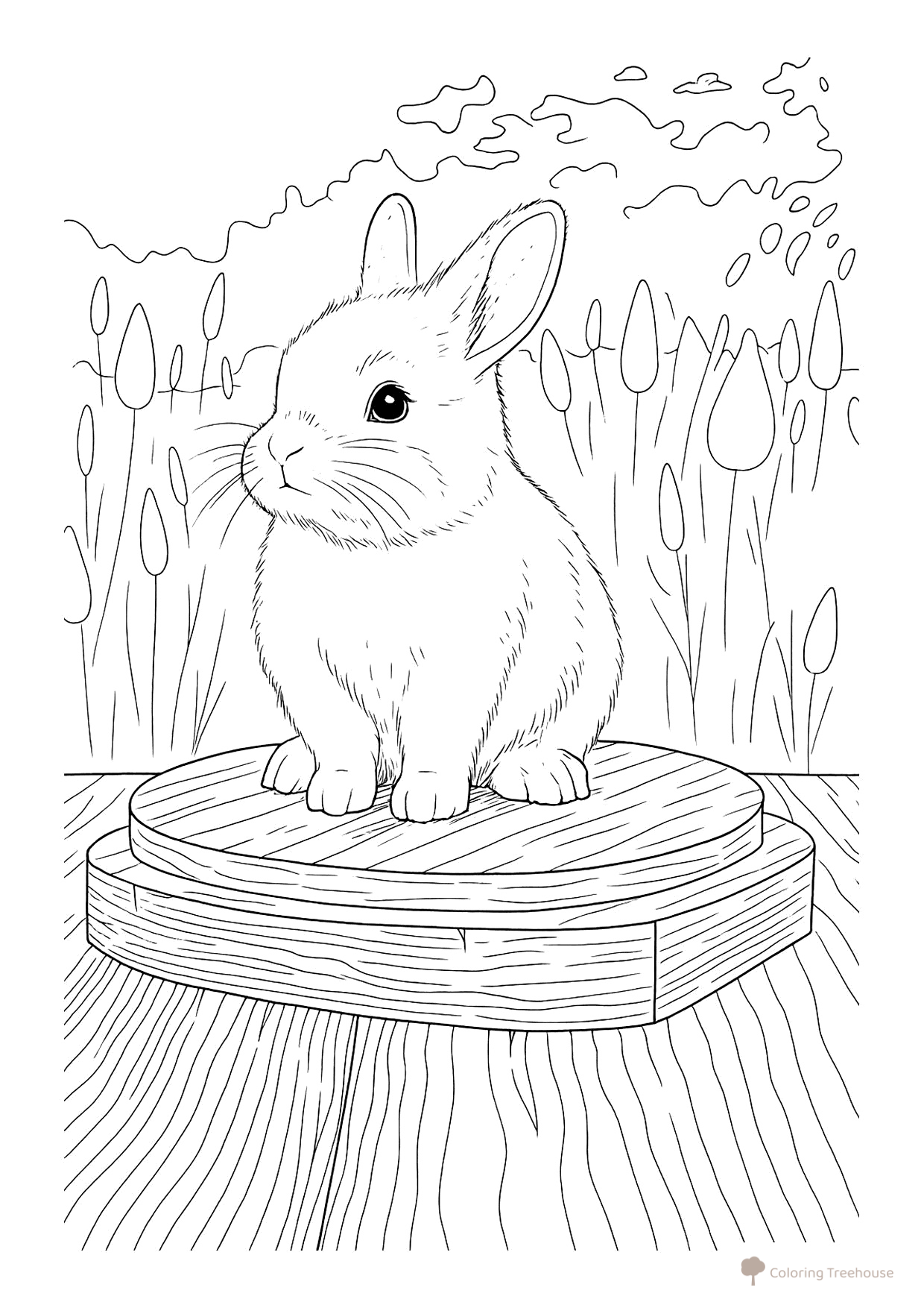 Rabbit on a Wooden Stand Coloring Page free printable Rabbit Coloring Pages coloring page