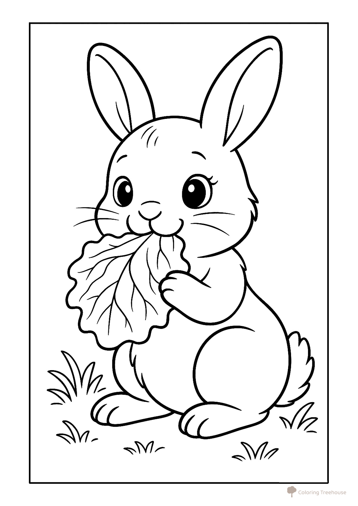 Hare Eating a Cabbage Leaf Coloring Page free printable Rabbit Coloring Pages coloring page