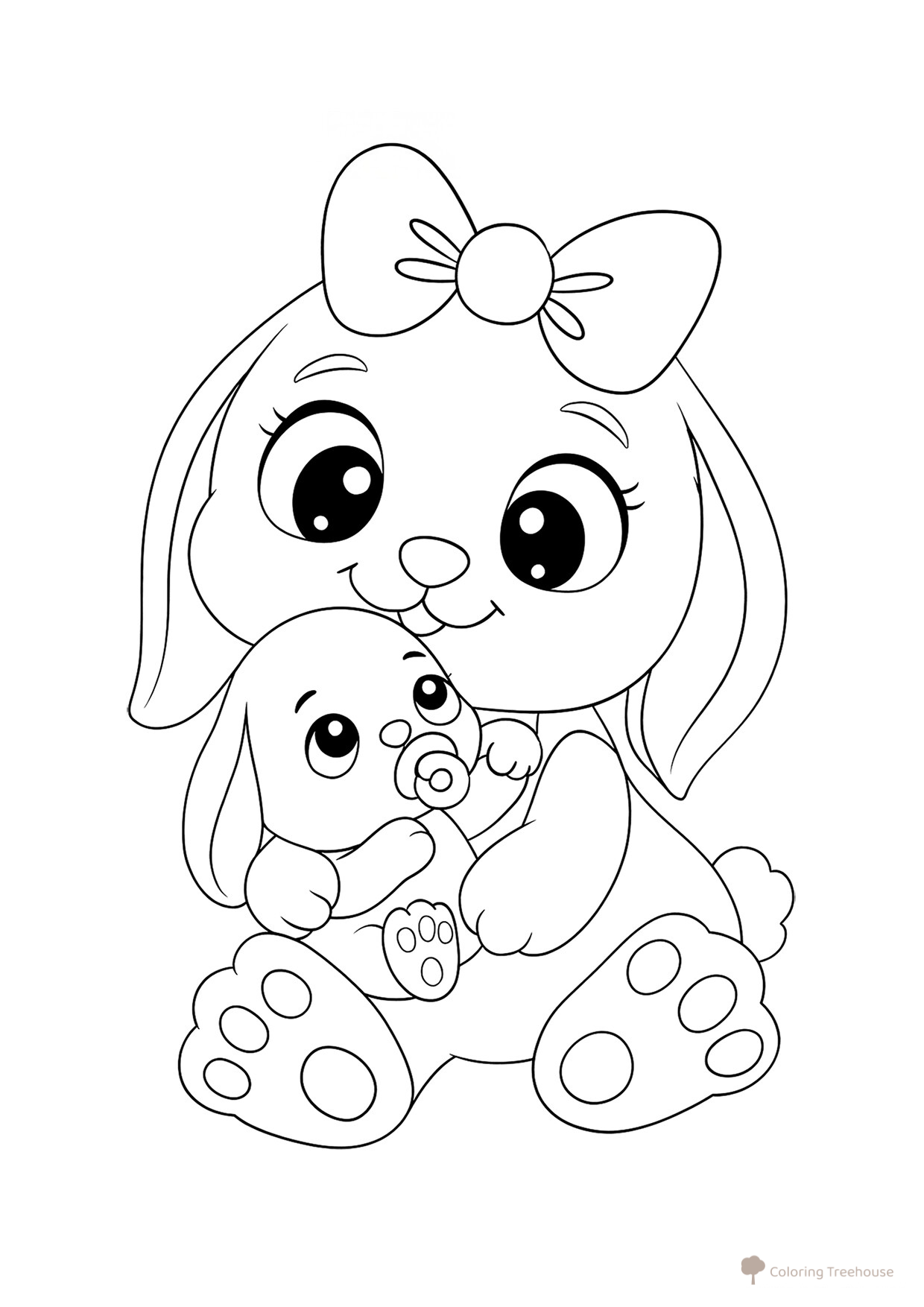 Página para colorear «Coneja y conejito» dibujo para colorear gratis de Páginas para colorear de conejos, conejitos y liebres