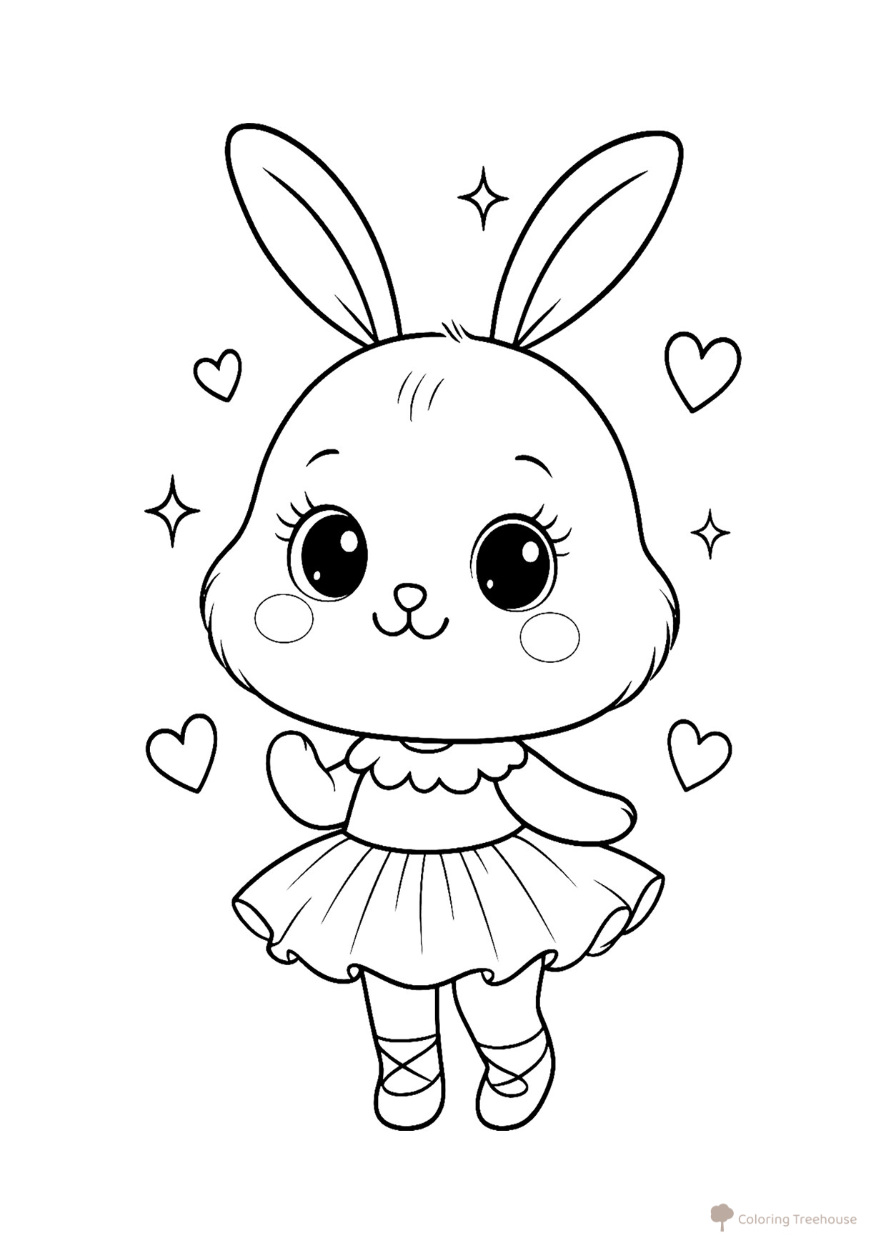 Bunny in a Ballerina Dress Coloring Page free printable Rabbit Coloring Pages coloring page