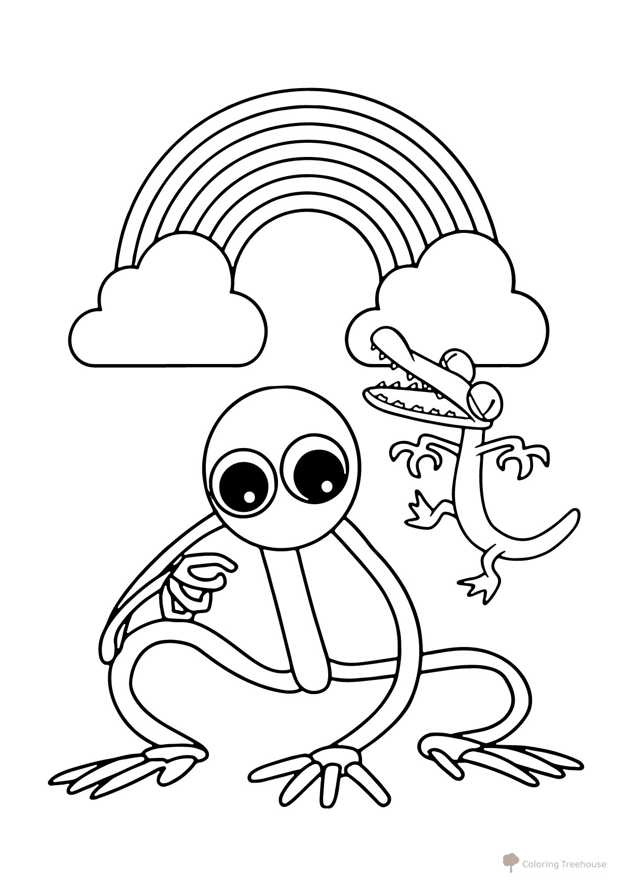 Página para colorear: Púrpura y Naranja de «Amigos Arcoíris» dibujo para colorear gratis de Páginas para colorear de Rainbow Friends
