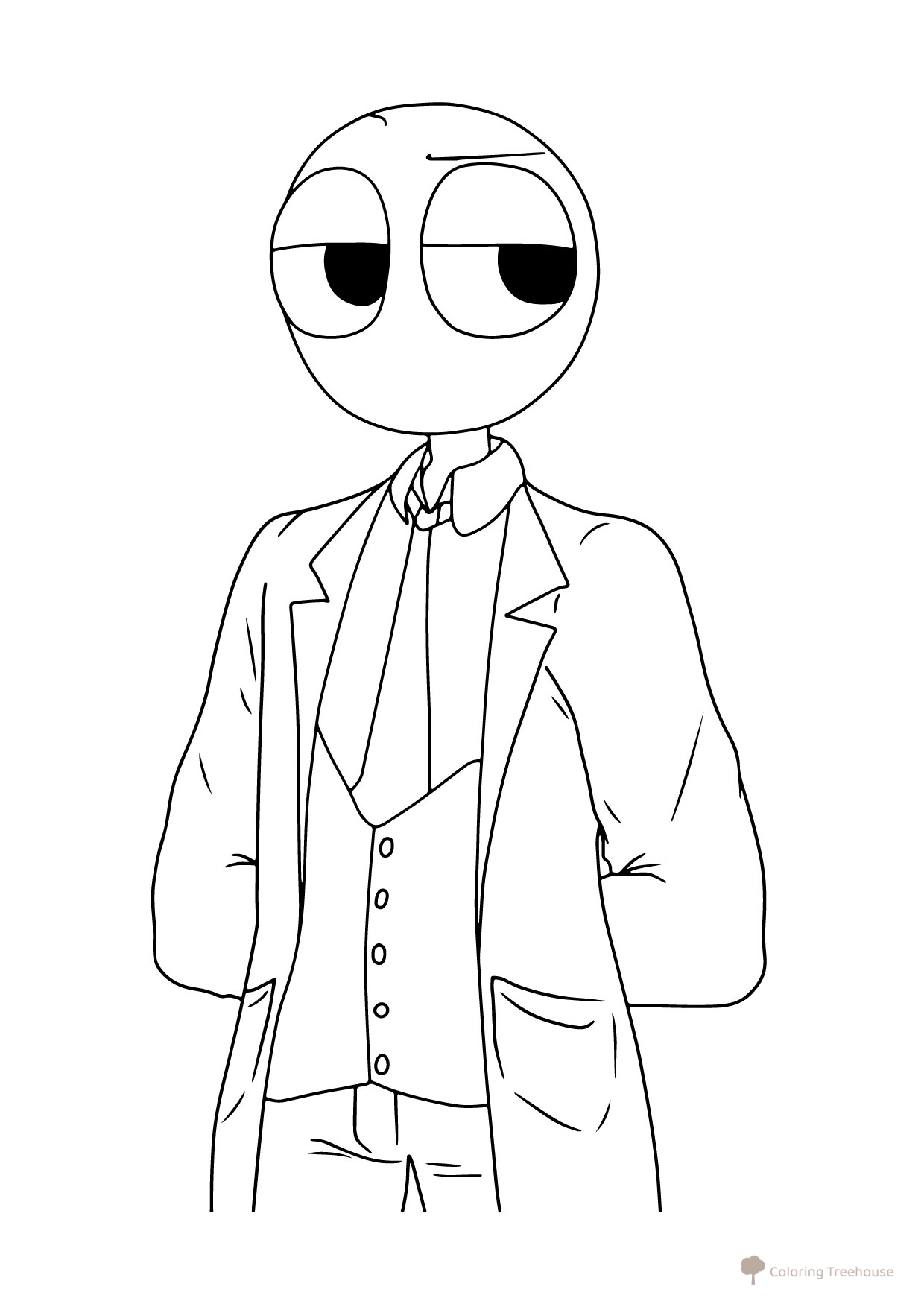 Coloring Page: Red from Rainbow Friends in a Doctor's Coat free printable Rainbow Friends Coloring Pages coloring page