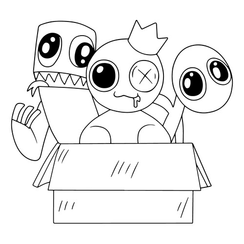 Blue, Green and Purple Sitting in a Box Coloring Page free printable Rainbow Friends Coloring Pages coloring page