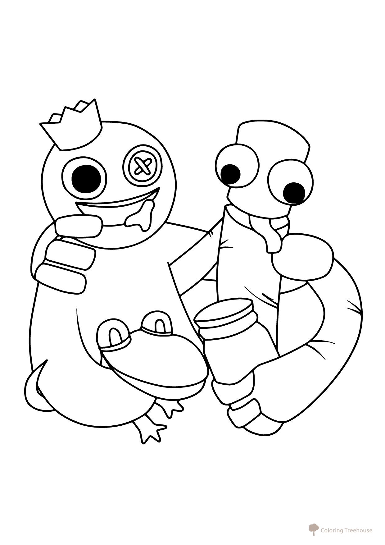 Blue, Green and Orange Hugging Coloring Page free printable Rainbow Friends Coloring Pages coloring page