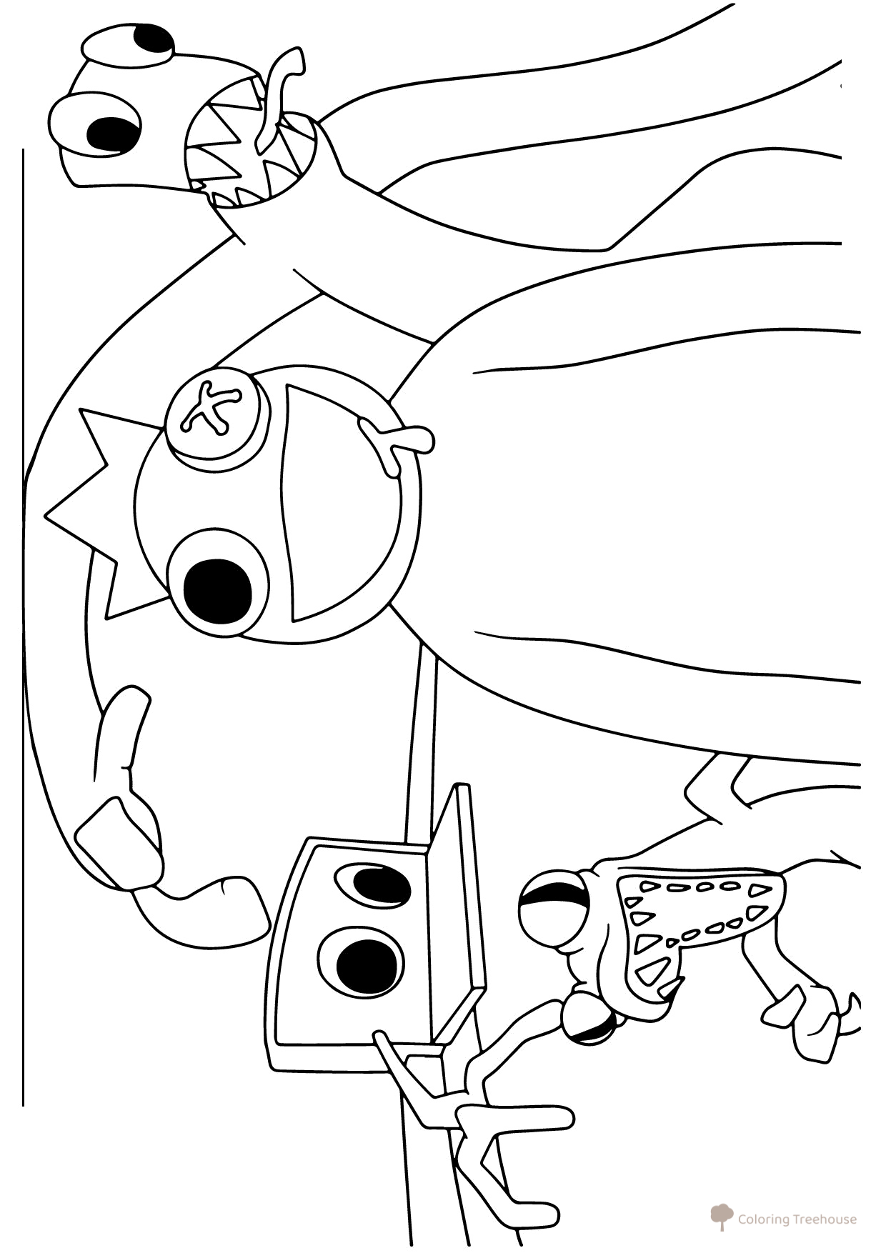 Blue, Green, Orange and Purple Coloring Page from Rainbow Friends free printable Rainbow Friends Coloring Pages coloring page