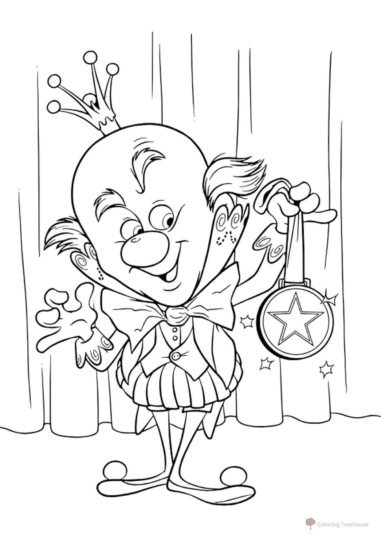 King Candy Coloring Page with Hero Medal free printable Ralph Breaks the Internet Coloring Pages coloring page