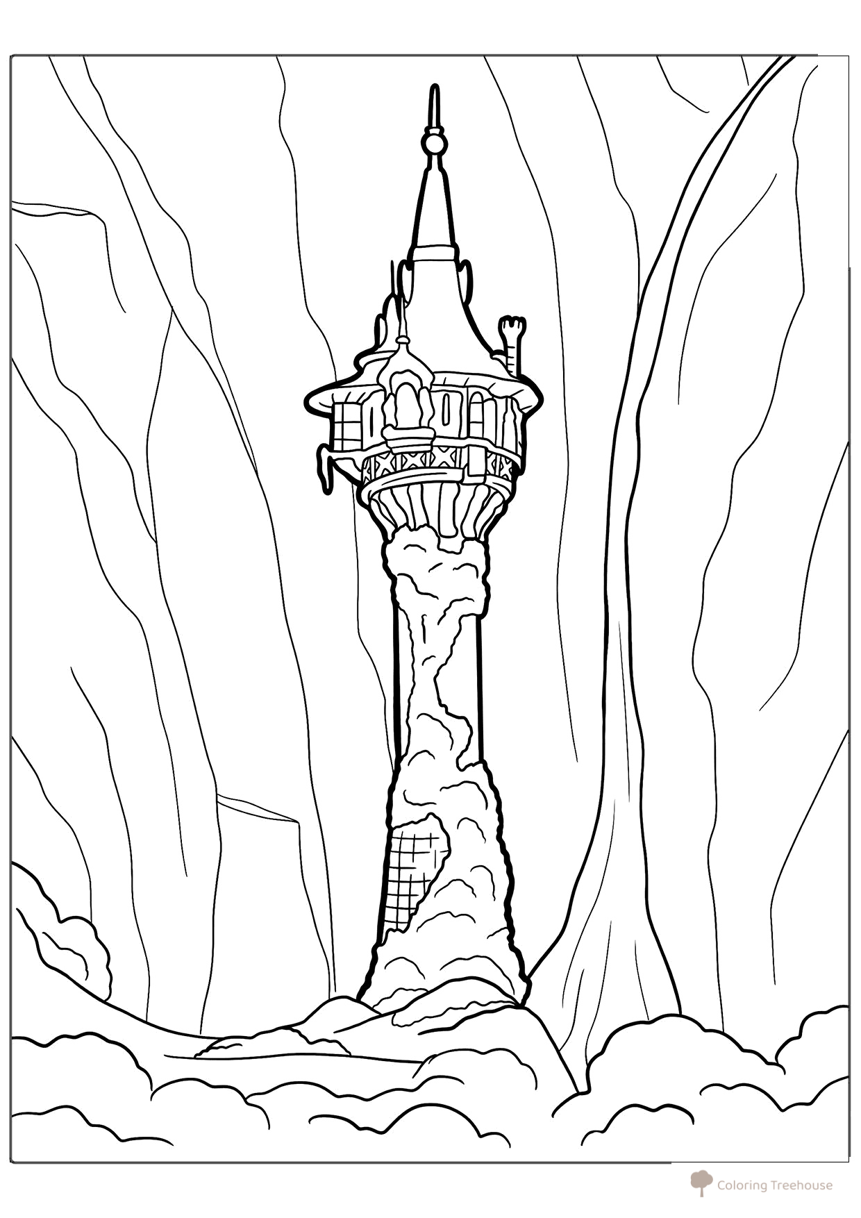 Página para colorear: El lugar de encierro de Rapunzel dibujo para colorear gratis de Páginas para colorear de Rapunzel