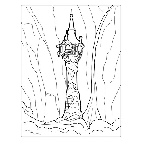 Página para colorear: El lugar de encierro de Rapunzel dibujo para colorear gratis de Páginas para colorear de Rapunzel
