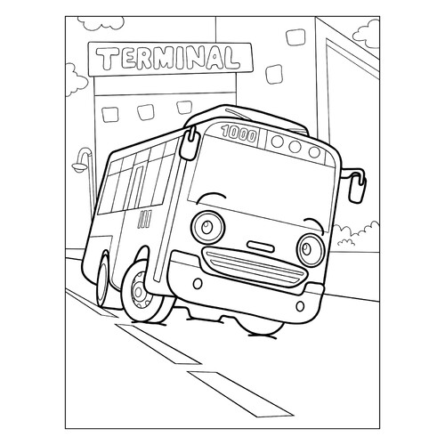 Página para colorear «Lindo autobús Rogi» dibujo para colorear gratis de Páginas para colorear de autobuses