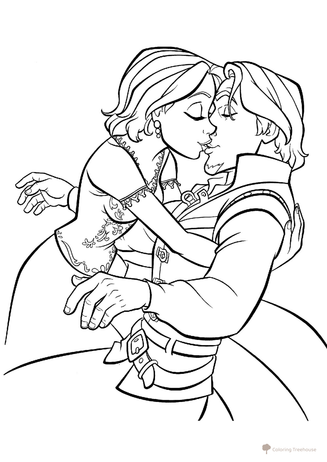 Rapunzel and Flynn Kiss Coloring Page free printable Rapunzel Coloring Pages coloring page