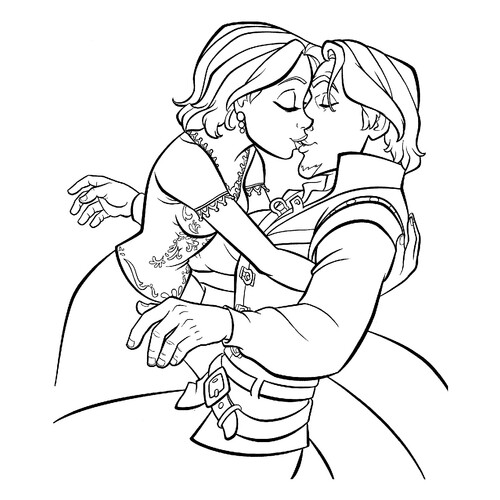 Rapunzel and Flynn Kiss Coloring Page free printable Rapunzel Coloring Pages coloring page