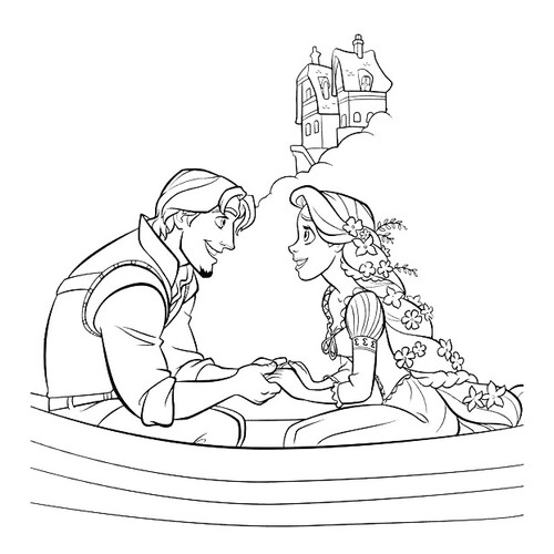 Rapunzel and Flynn Coloring Page in a Boat free printable Rapunzel Coloring Pages coloring page