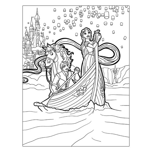 Página para colorear: Rapunzel y Eugene en el bote dibujo para colorear gratis de Páginas para colorear de Rapunzel
