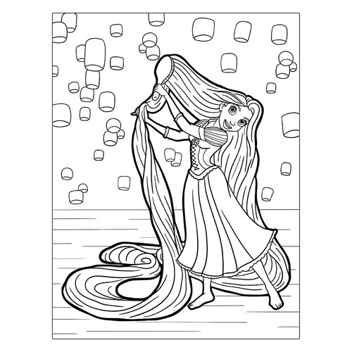 Rapunzel Combing Her Hair Coloring Page free printable Rapunzel Coloring Pages coloring page