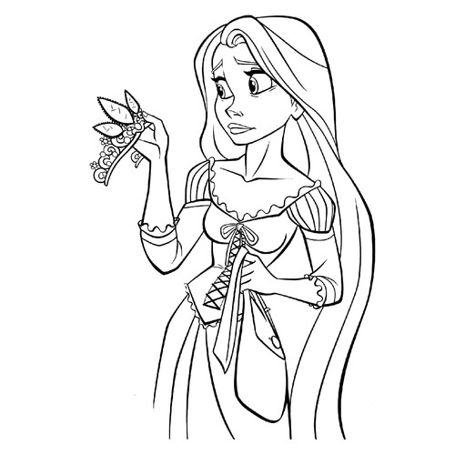 Rapunzel Looking at a Crown Coloring Page free printable Rapunzel Coloring Pages coloring page